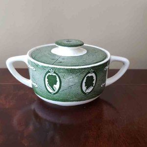 Vintage Royal China Colonial Homestead Sugar Bowl Green White Ceramic